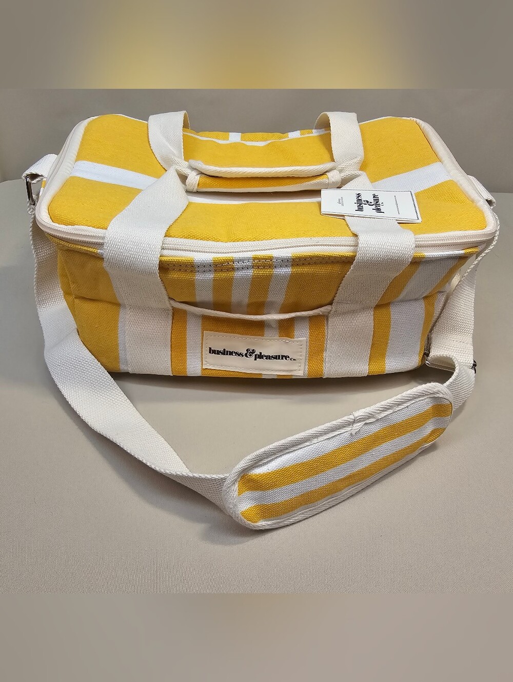 Business & Pleasure Co. Yellow Stripe Cotton Insulated Cooler Bag